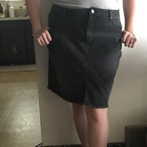 Black distressed denim skirt